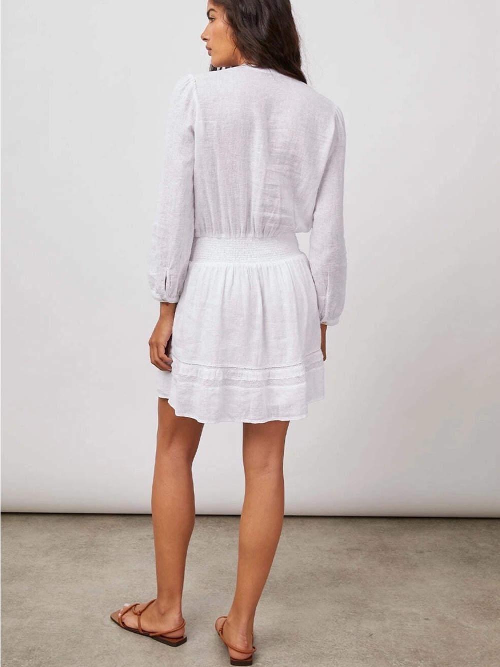 Rails Jasmine White Long-Sleeve Mini Dress, Lace Inset, Linen Blend, Size L - Picture 4 of 16